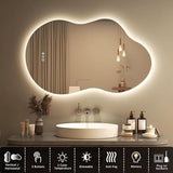 BUNGALOW MERCER – Irregular LED Vanity Mirror | Dimmable Backlit Light with Anti-Fog & Smart Memory Function for Modern Bathrooms