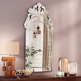 BUNGALOW MERCER – Venetian Rectangular Wall Mirror | Ornate Arched Top with Etched Floral Detailing for Living Room, Bedroom & Entryway