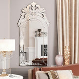 BUNGALOW MERCER – Venetian Rectangular Wall Mirror | Ornate Arched Top with Etched Floral Detailing for Living Room, Bedroom & Entryway