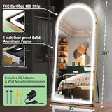BUNGALOW MERCER – Top Arch Full Length LED Mirror | Aluminum Frame, 3-Color Dimmable Light, Freestanding, Wall Mount & Leaning Design