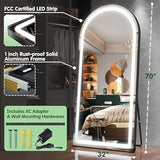 BUNGALOW MERCER – Top Arch Full Length LED Mirror | Aluminum Frame, 3-Color Dimmable Lighting, Freestanding, Wall Mount & Leaning Options