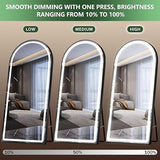 BUNGALOW MERCER – Top Arch Full Length LED Mirror | Aluminum Frame, 3-Color Dimmable Lighting, Freestanding, Wall Mount & Leaning Options
