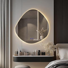BUNGALOW MERCER – Asymmetrical LED Mirror with Warm Backlit Glow | Modern Wall-Mounted Vanity Mirror with Touch Sensor for Bathroom & Bedroom