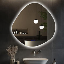 BUNGALOW MERCER – Asymmetrical LED Mirror with Warm Backlit Glow | Modern Wall-Mounted Vanity Mirror with Touch Sensor for Bathroom & Bedroom