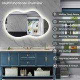 BUNGALOW MERCER – Irregular LED Vanity Mirror | Wide Backlit Bathroom Mirror with Dimmable Light, Anti-Fog & Smart Memory Function