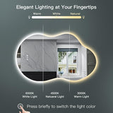 BUNGALOW MERCER – Irregular LED Vanity Mirror | Wide Backlit Bathroom Mirror with Dimmable Light, Anti-Fog & Smart Memory Function