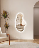 Bungalow Mercer – Bregur Asymmetrical LED Wall Mirror, Modern Frameless Lighted Mirror with Touch Sensor &amp; Anti-Fog for Bathroom &amp; Vanity