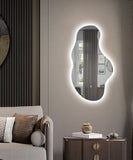 Bungalow Mercer – Bregur Asymmetrical LED Wall Mirror, Modern Frameless Lighted Mirror with Touch Sensor &amp; Anti-Fog for Bathroom &amp; Vanity