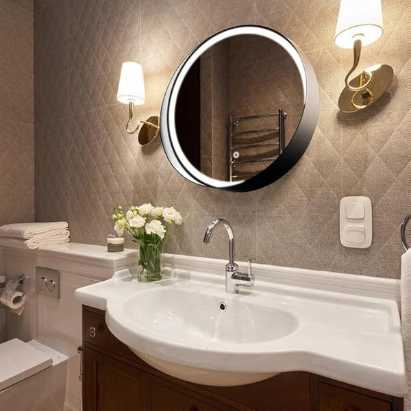 BUNGALOW MERCER Premium LED Bathroom Mirror – Stainless Steel Frame, Front-Lit, Smart Memory & Anti-Fog (Brushed Gold, 90 x 90 cm)