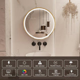 BUNGALOW MERCER Premium LED Bathroom Mirror – Stainless Steel Frame, Front-Lit, Smart Memory & Anti-Fog (Brushed Gold, 90 x 90 cm)