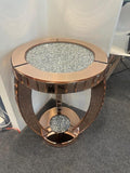 Bungalow Mercer – Rose Gold Mirrored Side Table with Crushed Diamond Top – Luxury Round Accent for Living Room & Bedroom
