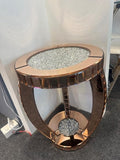 Bungalow Mercer – Rose Gold Mirrored Side Table with Crushed Diamond Top – Luxury Round Accent for Living Room & Bedroom