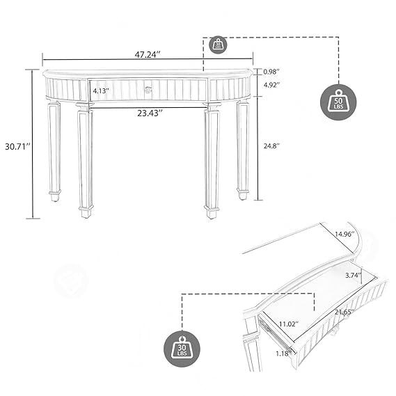 Bungalow Mercer – Silver Paint Finish Console Table with Mirrored Accents for Entryway & Living Room