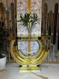 Savoy Golden Glam Console Table – Mirrored Finish with Shimmer Detailing & U-Shaped Modern Design