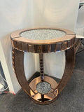 Bungalow Mercer – Rose Gold Mirrored Side Table with Crushed Diamond Top – Luxury Round Accent for Living Room & Bedroom
