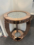 Bungalow Mercer – Rose Gold Mirrored Side Table with Crushed Diamond Top – Luxury Round Accent for Living Room & Bedroom