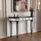Bungalow Mercer – Black Painted Console Table with Silver Mirrored Accents for Entryway & Living Room