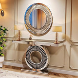 Avante Luxury Console Table & Wall Mirror Set – Glam Circular Design with Crystal Accents