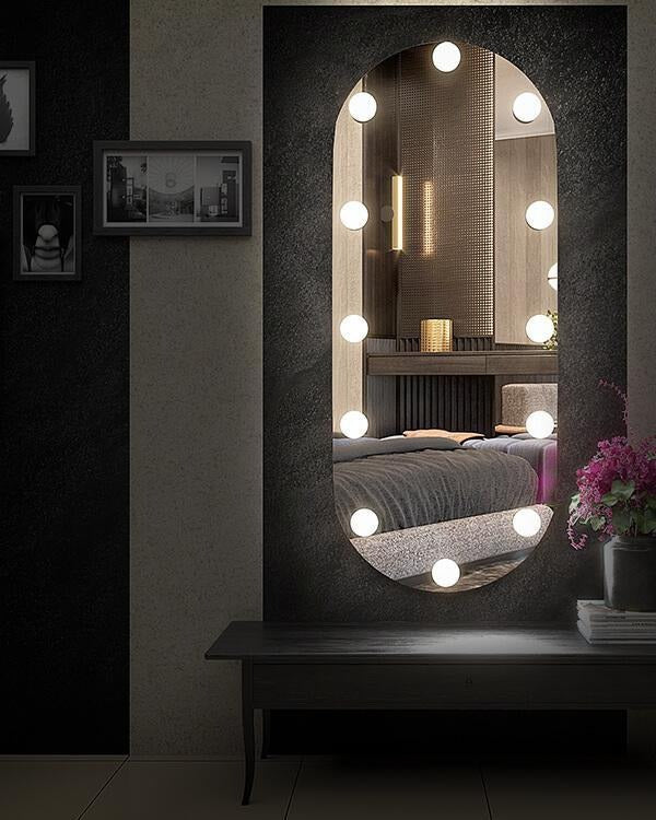 Bungalow Mercer- Capsule Shaped Hollywood Mirror with Bulbs Premium Quality, Wood frame  with hangable clips