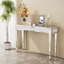 Bungalow Mercer – Mirrored Console Table with Crushed Diamond Detailing – Modern Glam Accent for Hallway & Entryway