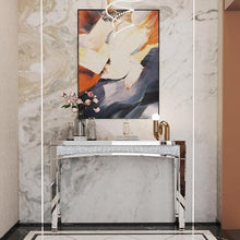 Bungalow Mercer – Mirrored Console Table with Crushed Diamond Detailing – Modern Glam Accent for Hallway & Entryway