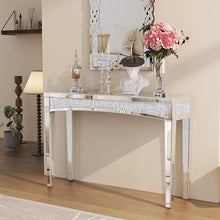 Bungalow Mercer – Mirrored Console Table with Crushed Diamond Detailing – Modern Glam Accent for Hallway & Entryway