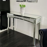 Elmhurst Mirrored Console Table with Crushed Diamond Detailing – Modern Glam Accent for Hallway & Entryway