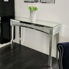 Bungalow Mercer – Mirrored Console Table with Crushed Diamond Detailing – Modern Glam Accent for Hallway & Entryway