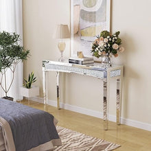 Bungalow Mercer – Mirrored Console Table with Crushed Diamond Detailing – Modern Glam Accent for Hallway & Entryway