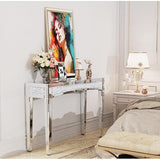 Elmhurst Mirrored Console Table with Crushed Diamond Detailing – Modern Glam Accent for Hallway & Entryway