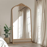 Bungalow Mercer – Luxe Arched Cane-Base Mirror with Decorative Crown – Full-Length Accent for Bedroom & Entryway