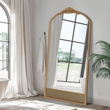 Bungalow Mercer – Luxe Arched Cane-Base Mirror with Decorative Crown – Full-Length Accent for Bedroom & Entryway