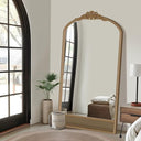 Luxe Arched Cane-Base Mirror with Decorative Crown – Full-Length