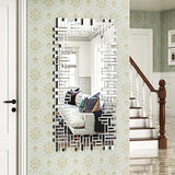 Bungalow Mercer – Modern Wall Mirror with Designer Geometric Silver Frame – Luxury Accent for Living Room & Entryway