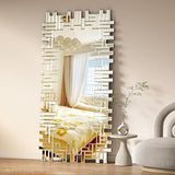 Bungalow Mercer – Modern Wall Mirror with Designer Geometric Silver Frame – Luxury Accent for Living Room & Entryway