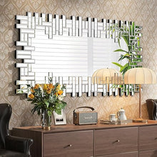 Bungalow Mercer – Modern Wall Mirror with Designer Geometric Silver Frame – Luxury Accent for Living Room & Entryway