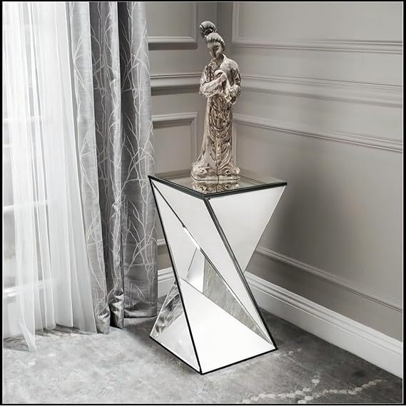 BUNGALOW MERCER Contemporary Silver Mirrored Accent Table – Decorative Geometric Side/End Table for Home & Office Décor