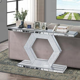 Belmont Console Hexagon Glam Console Table | Luxury Mirrored Finish with Crystal Inlay for Entryway, Living Room & Hallway