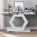 Belmont Console Hexagon Glam Console Table | Luxury Mirrored Finish with Crystal Inlay for Entryway, Living Room & Hallway