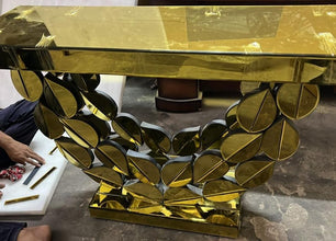 Silver Leaf Designed Mirrored Glass Console Table for Living Room Home Décor, Entryway Console Table, Mirror Glass Table for Bedroom (48 W x 15 D x 30 H Inch)