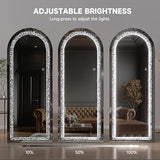 Bungalow Mercer – Crystal Frame Full Length LED Mirror with Touch Control, 3 Lighting Modes & Adjustable Stand for Bedroom, Dressing & Makeup Studios