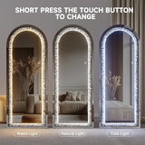 Bungalow Mercer – Crystal Frame Full Length LED Mirror with Touch Control, 3 Lighting Modes & Adjustable Stand for Bedroom, Dressing & Makeup Studios