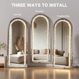 Bungalow Mercer – Crystal Frame Full Length LED Mirror with Touch Control, 3 Lighting Modes & Adjustable Stand for Bedroom, Dressing & Makeup Studios