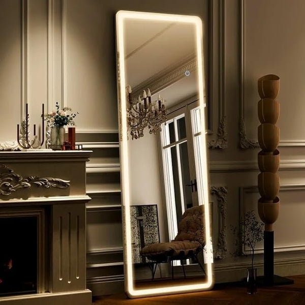 BUNGALOW MERCER – Full-Length LED Mirror with 3-Color Dimmable Lights & Memory Function | Wall-Mounted or Floor Vanity Mirror for Bedroom & Dressing Room