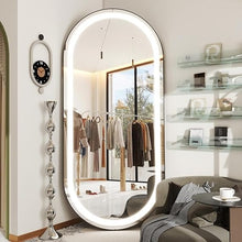 Bungalow Mercer – Full-Length Oval LED Mirror with 3 Light Temperatures, Dimmable Touch Sensor & Minimalist Black Aluminum Frame – Standing & Wall Mounted Design