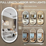 Bungalow Mercer – Full-Length Oval LED Mirror with 3 Light Temperatures, Dimmable Touch Sensor & Minimalist Black Aluminum Frame – Standing & Wall Mounted Design