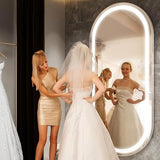 Bungalow Mercer – Standing & Wall Mounted Oval LED Dressing Mirror with 3 Light Temperatures, Dimmable Touch Control & Minimalist Silver Frame