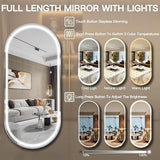 Bungalow Mercer – Standing & Wall Mounted Oval LED Dressing Mirror with 3 Light Temperatures, Dimmable Touch Control & Minimalist Silver Frame