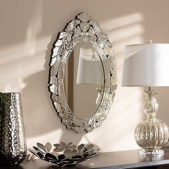 Bungalow Mercer – Luxury Venetian Oval Wall Mirror with Vintage-Inspired Detailing – Elegant Decorative Accent for Living Room & Bedroom