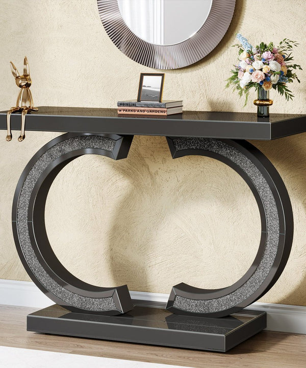 Jet Black Modern Console Table for Entryway or Living Room, Sleek Wood Finish (40″ L × 12″ D × 31″ H )